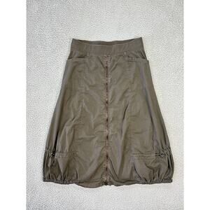 XCVI Cargo Skirt Womens Medium Maxi Brown Cotton Zip Front Pockets Pull-on